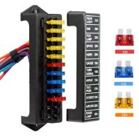 12Way DC 12V Volt Fuse Box Block Holder ATC ATO 2-input 12-ouput Wire Fuses Accessories