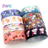 DHK 7/8 5yards Dog Printed Grosgrain Ribbon Accessory Hairbow Headwear Decoration DIY OEM Wholesale E1961 Gift Wrapping  Bags