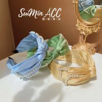 [COD] Korean pearl bow wide-brimmed headband folds new fashion fabric wash face hair bundle cave women