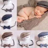 2 Pcs ทารกแรกเกิดการถ่ายภาพ Props เด็ก Peaked Beanie หมวกสีทึบหมวก Bow Tie ทารกถ่ายภาพ Fotografia