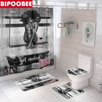 Get Naked Bathroom Curtain Bathtub Sexy Girl Bubble Red Wine Shower Curtains High Heels Bath Mats Non-Slip Carpet Toilet Cover