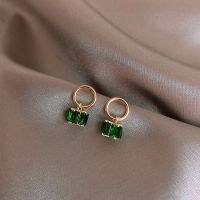 Earrings female square emerald Earrings advanced retro Earrings fashionable simple temperament small earrings pure silver needle CCMK