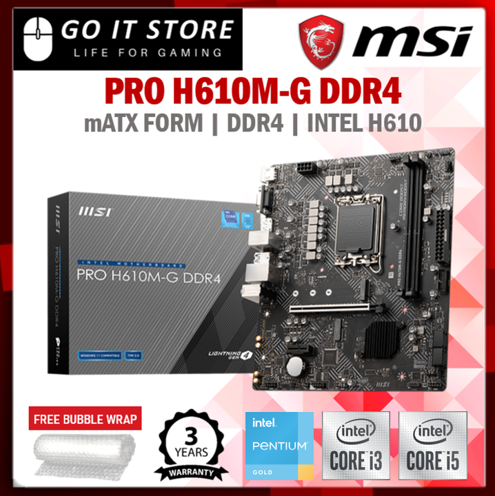 MSI PRO H610M-G DDR4 LGA1700 mATX Intel Motherboard + Intel Core 12th ...