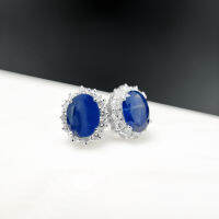 Sapphire Diamond Earrings ต่างหูเพชรแซฟไฟร์ แซฟไฟร์แท้สีน้ำเงินธรรมชาติ ประดับล้อมด้วยเพชรแท้น้ำ96-97 ตัวเรือนเป็นทองขาว18k