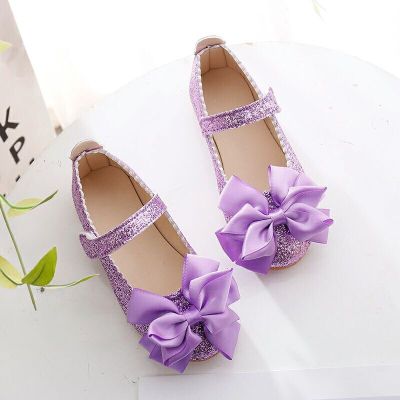 Flowers Children Girls Sequins Purple Gold Princess Shoes For Kids Baby Little Girls Party Wedding Dance Single Shoes New 2022
