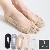 3pairs Summer women girl Silica Gel Lace Boat Socks Invisible Cotton Sole Non-slip Antiskid Slippers Anti-Slip Short Sock