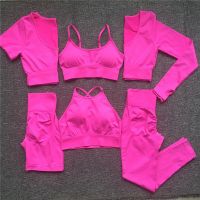 【YD】 Seamless Tracksuits Set Workout Sportswear Gym Clothing Sleeve Crop Top Waist Leggings Suits