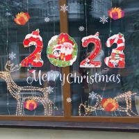 Merry Christmas Decor Window Stickers Santa Elk Wall Sticker Christmas Home Door Window Display Xmas Ornaments New Year 2023