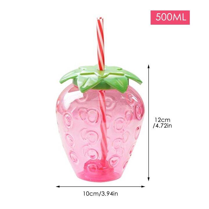 high-end-cups-500mlcartoon-kawaii-strawberry-straw-cup-plasticgirl-milkcoffee-cup-studentwater-cup-water-bottle