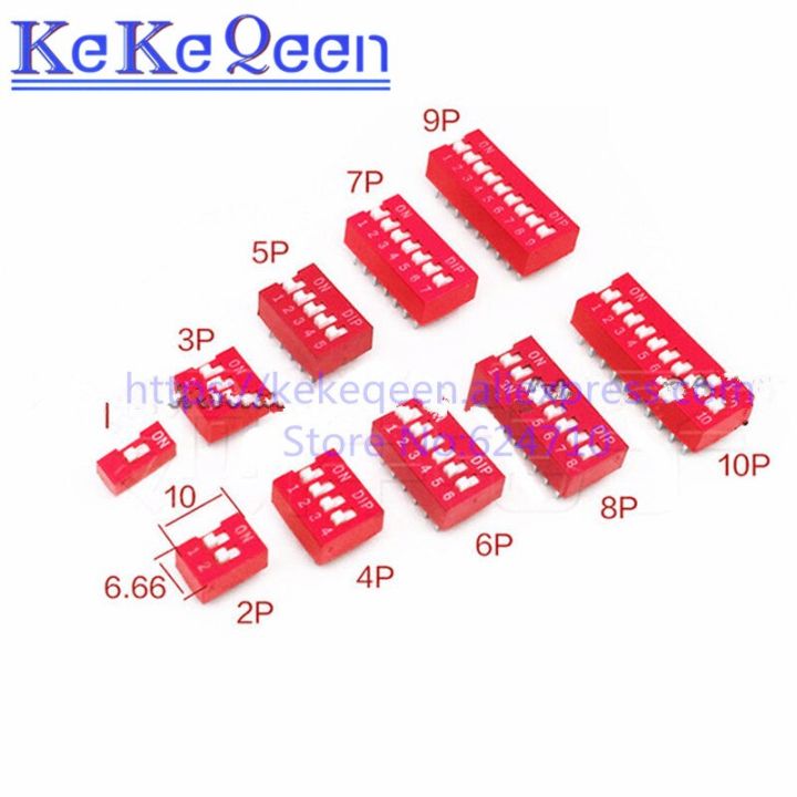 สวิตช์รหัสโทรศัพท์โดยตรงสีแดงใหม่สวิทช์ไฟต่ำ DS-1P/2P/3P/4P/5P/6P/7P/8P/9P/10P/12P 2.54MM สวิตช์ขา DS Pitch ด้าน = 2.54มม