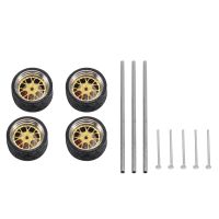 4Pcs 1/64 Modified Wheels Rubber Tires with Brake Disc Axles and End Cap Upgrade Parts for RC Model Car