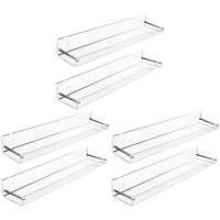 6 Pack Acrylic Floating Shelves, 15 L X3.25Inch W, Clear Bathroom Wall Shelf, Bookshelves, Invisible Display for Office