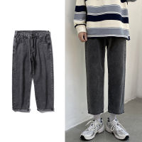 Mens Streetwear y Gray Baggy Jeans 2021 Autumn New Korean Fashion Straight Denim Cropped Trousers Wide Leg Pants Male2023