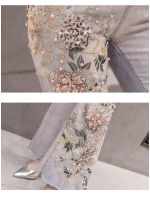 Europe Station Pants Heel Drop Flower Flare Pants Ground White Old Rework Studded Balloon Embroidery Denim Broad leg Pants Women