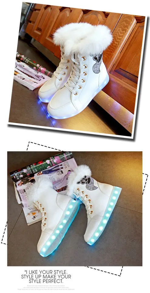 Winter Luminous Boots LED Lights Plush Rabbit Women Snow Boots