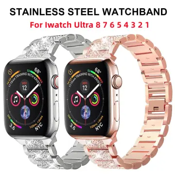 Bead Bracelet Metal Watch Band For Apple Watch Ultra 49mm(Pink Heart)