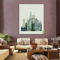 Hanxuelioo อาคารที่มีชื่อเสียง City London Eye Big Ben New York Skyscraper การ์ตูนภาพวาดผ้าใบสำหรับห้องนั่งเล่น Cuadros