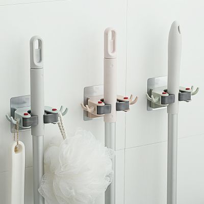 Multi-Purpose Hooks Mop Holder Wall Mounted Mop Organizer Broom Hanger Hook Bathroom Waterproof Wall Hook Self-Adhesive New