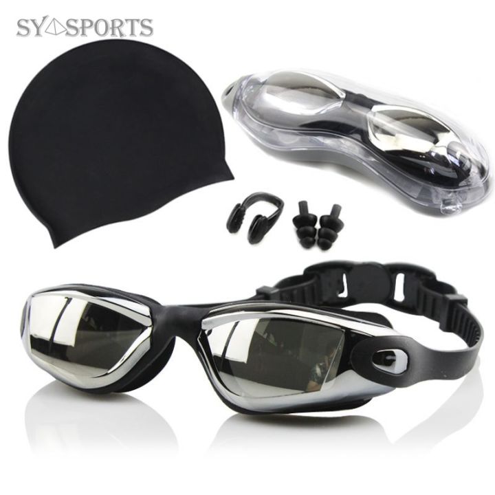 sysport-swimming-cap-goggles-set-sc-monochrome-silicone-waterproof-solid-color-man-women-swim-cap