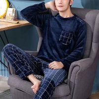 （ใหม่）2021แขนยาวหนา Warpajama ชุดสำหรับผู้ชายกำมะหยี่ชุดนอนชุดนอนเลานจ์ Homewear เสื้อผ้าหน้าแรก