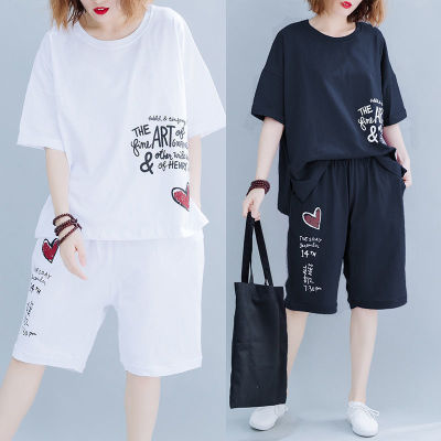 [Spot] suit womens summer large size womens clothing fat sister loose slimming leisure sports two-piece home wear 2023