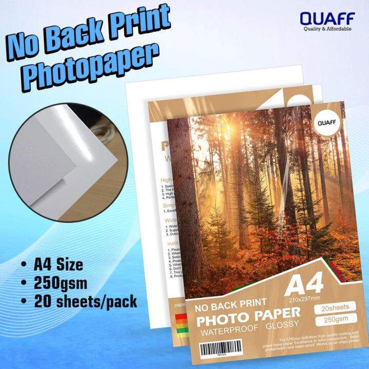 Quaff 250GSM No Back Print Glossy Inkjet Photo Paper A4 (20 Sheets Pack
