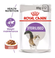 Royal Canin Sterilised Gravy 85 g (12 ซอง) อาหารชนิดเปียก หลังทำหมัน สำหรับแมวโตอายุ 1 ปีขึ้นไป