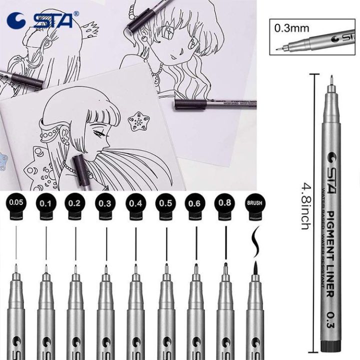 sta-8050ปากกาตัดเส้นปากกา9ชิ้น-เซ็ตอาชีพ-pigment-liner-ไมครอนหมึกเครื่องเขียนปากกาสำหรับวาดการ์ตูนไมครอน-liner-ตะขอแปรง-line-ปากกาอุปกรณ์