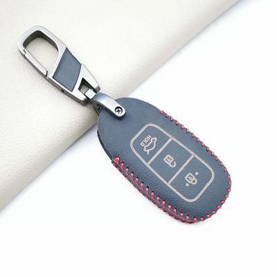 ☢☂№ Leather Car Key Case For Hyundai Elantra Gt Kona 2018 2019 Santa Fe Veloster Smart Remote Control Key Pouch Auto Accessories