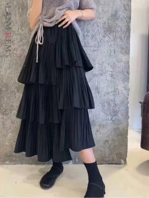 【CC】☸  LANMREM Asymmetric Pleated Skirt Womens Medium And Ruffle Irregular Skirts Female Fashion 2023 New 2R1140