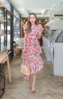 GANNNIESHOP(623)พร้อมส่งS-4XL Dress เดรส เดรสสีส้ม ชุดสีส้ม เดรสสั้น เดรสปลายเฉียง เดรสออกงาน เดรสผู้หญิง เดรสลายดอก เดรสสาวอวบ เดรสสไตล์เกาหลี