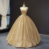 2021 New Simple Gold Quinceanera Dresses Luxury Shinging Sleeveless Ball Gown High Quality Custom Made Prom Gala Jurken