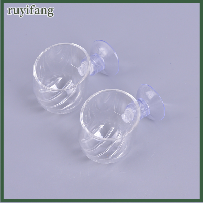 ruyifang 1pcs ถ้วยให้อาหารแก้วมีรูอาหารปลาถ้วยอาหารและปลา bloodworm feeders