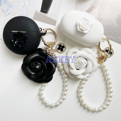 Suitable for Cover For SoundPEATS Air 2 2 / Air 3 Deluxe / Air3 Pro / Capsule3 Pro Earphone Silicone Case White Flower Earbuds Soft Protective Headphone Headset Skin with Pearl chain