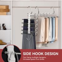 5Layers Metal Clothes Hangers Space Saving Stainless Steel Pants Rack Non Slip PP Closet Organizer with Hooks for Trousers Scarf Clothes Hangers Pegs