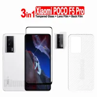 3in1ฟิล์มกระจกเทมเปอร์ Xiaomi POCO F5 Pro 5G และ Xiaomi X5 POCO M3 M4 M5 Pro 5G M5S C40 C51 C55/ X3 NFC X4 F4 GT + ฟิล์มเลนส์กล้อง + ฟิล์มด้านหลังคาร์บอนไฟเบอร์