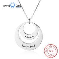 Fashion 2 Round Design Personalized Engrave Name Necklace 925 Sterling Silver Necklaces &amp; Pendants (JewelOra NE102381)