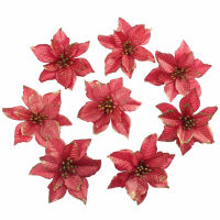 【cw】13cm Artificial Poinsettia Christmas Flower Decorations Silk Faux Bloom Berries Flower Christmas Tree Hang Flower Ornament Decor ！