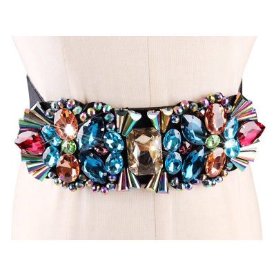 Brand White Rhinestone Waist Belt For Women Ladies Elastic Waist Band Colorful Crystal Bead Corset Strap Dress Belt Accessories