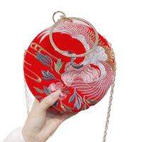 2023 Women Embroidery Round Shaped Wedding Bags Chinese Style Crane Party Dinner Clutch Diamond Handel Wallets MN1579