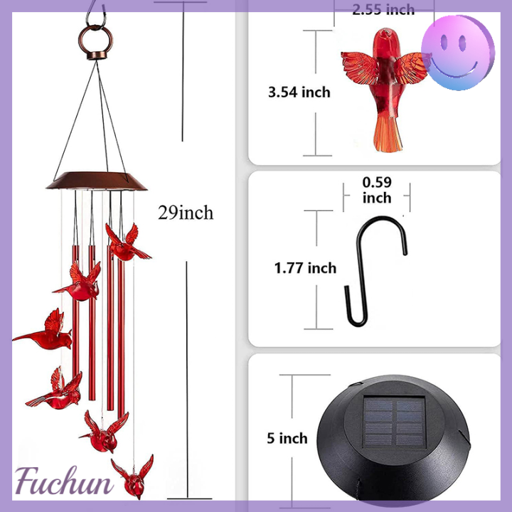 fuchun-โมบายกระดิ่งลมนกแสงอาทิตย์สีแดง-ไฟ-led-สปินเนอร์สายแบบเกลียวสำหรับแขวนกลางแจ้งบ้านผนังตกแต่งสวนสีแดง