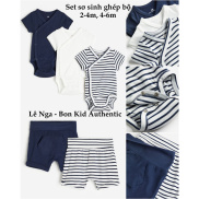 Set sơ sinh organic cotton 3 body+2 quần HM US chính hãng sz 2-4m, 4-6m