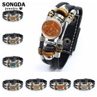 【CW】 Calendar Mexico Photo Glass Punk Multilayer Leather amp; Bangles Wristband Jewelry