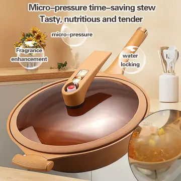 Non-Stick Clay Wok With Steamer Basket Clay Wok Micro-pressure Wok  Multifunctional Non-stick Household Frying Pan Induction - AliExpress