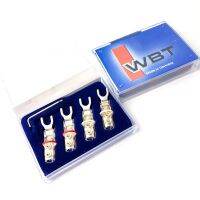 4pcs WBT-0681 CU Free Welding Gilded Y Spade Plug Connector HiFi Audio Speaker Cable Plug with Box