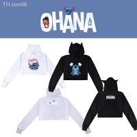 Stitch Interstellar Baby เสื้อกันหนาวหูแมวฤดูใบไม้ผลิและฤดูใบไม้ร่วงแฟชั่น Drawstring เสื้อสวมหัวปุ่มท้องหลวมสบาย ๆ ของผู้หญิง