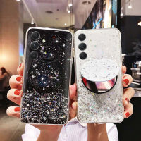 เคสโทรศัพท์ใหม่สำหรับปกหลัง Samsung Galaxy M14 เคสแหวนขึ้นเงากระจกส่องสว่างประกายแวววาวแบบใสสำหรับ Samsung M14ฝาครอบโทรศัพท์