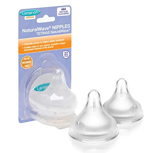 Lansinoh NaturalWave Baby Bottle Nipples, Fast Flow, Size 4L, Anti-Colic, 2  Count