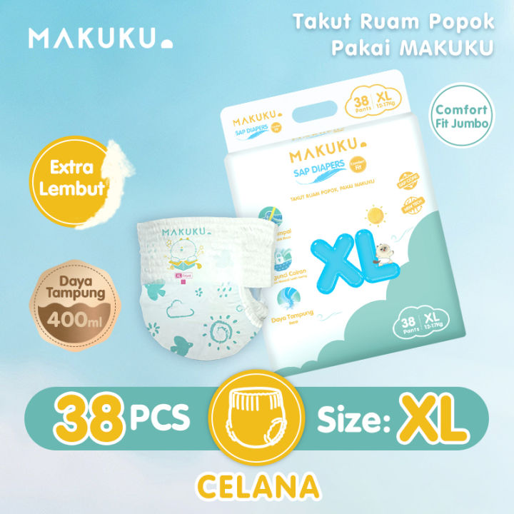 [JUMBO 1 PACK] MAKUKU SAP Diapers Comfort Fit Jumbo Ukuran XL38 [TIPE ...