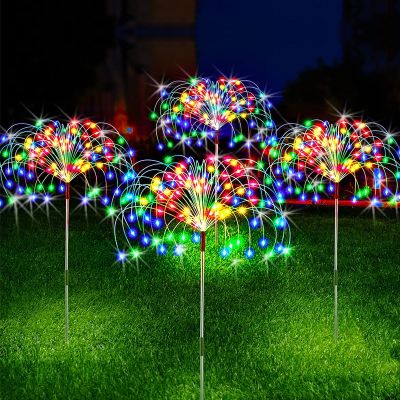Solar LED Firework Fairy Lights Outdoor Garden Decoration Lawn Pathway Lights For Patio Yard Party Christmas Wedding Decor Power Points  Switches Save
